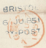 126918 1851 MAIL BRISTOL TO LONDON WITH 'BRISTOL/6 JU 1851/PY-POST' (BS155) AND 'REDLAND/PENNY POST' (BS159) HAND STAMPS.