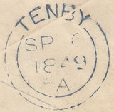 126932 1849 1D PINK ENVELOPE TENBY TO YEOVIL CANCELLED '784' NUMERAL OF TENBY IN BLUE.