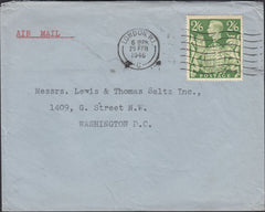 126985 1946 ENVELOPE LONDON TO WASHINGTON USA WITH 2/6 YELLOW-GREEN (SG476b).