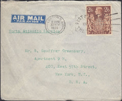 127016 1939 MAIL LONDON TO NEW YORK WITH 2/6 BROWN (SG476).