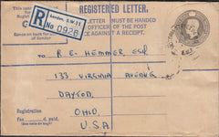 127060 1952 REGISTERED MAIL LONDON TO DAYTON, OHIO, USA.