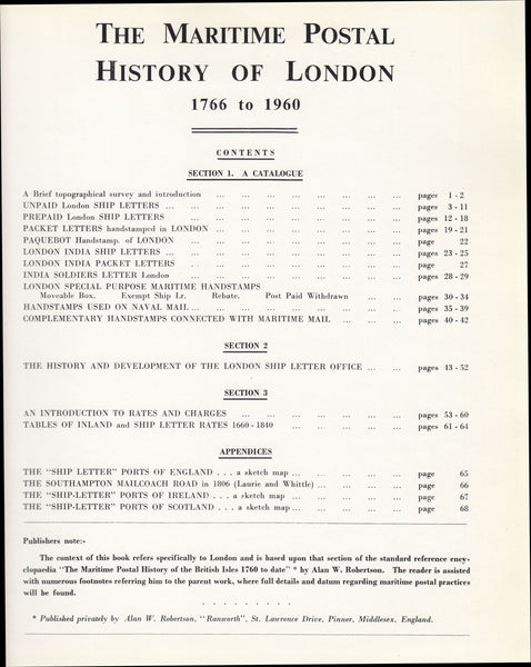 127073 'THE MARITIME POSTAL HISTORY OF LONDON' BY ALAN ROBERTSON.