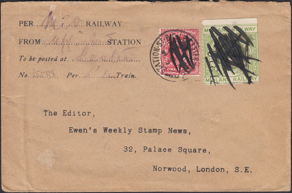 127098 1905 RAILWAY LETTER MAIL UFFINGTON, LINCS TO LONDON WITH MIDLAND RAILWAY LETTER STAMP.