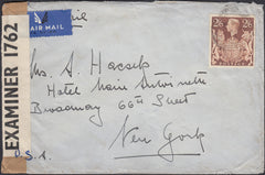 127106 CIRCA 1940'S MAIL UK TO NEW YORK, USA WITH KGVI 2/6 BROWN (SG476).