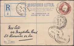 127226 1910 REGISTERED MAIL PORTLAND, DORSET TO SUSSEX USING UNAPPROPRIATED REGISTERED LABEL.