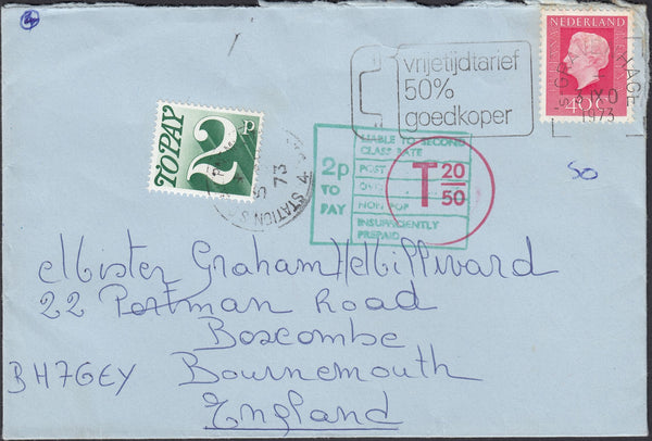 127252 1973 MAIL HOLLAND TO BOURNEMOUTH WITH 'STATION S.O BOURNEMOUTH HANTS/4' DATE STAMP.
