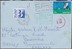 127253 1973 UNDERPAID MAIL HOLLAND TO BOURNEMOUTH WITH 'STATION S.O BOURNEMOUTH HANTS/4' DATE STAMP.