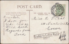 127275 1905 UNDERPAID MAIL CREWE STATION TO CREWE WITH 'CREWE-STATION' DATE STAMP AND INSTRUCTIONALS.