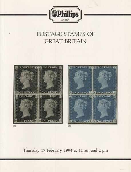127281 'POSTAGE STAMPS OF GREAT BRITAIN' PHILLIPS AUCTION FEBRUARY 1994.