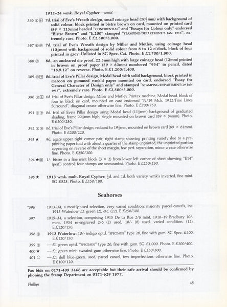 127302 'POSTAGE STAMPS OF GREAT BRITAIN' AUCTION BY PHILLIPS FEBRUARY 1995.