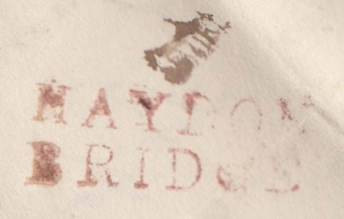 128019 1838 MAIL HAYDON BRIDGE TO CORBRIDGE WITH 'HAYDON/BRIDGE' TYPE H HAND STAMP (NR312).