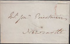 128045 1840 MAIL WHITFIELD HALL, NORTHUMBERLAND TO NEWCASTLE WITH 'WHITFIELD/PENNY POST' HAND STAMP (NR703).