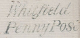 128045 1840 MAIL WHITFIELD HALL, NORTHUMBERLAND TO NEWCASTLE WITH 'WHITFIELD/PENNY POST' HAND STAMP (NR703).