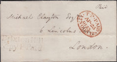 128059 1823 MAIL USED IN LONDON WITH 'BRIXTON HILL/3PY P.PAID' RECEIVER'S HAND STAMP (L508).