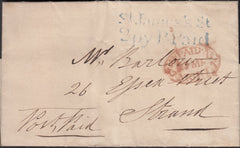128062 1833 MAIL USED IN LONDON WITH 'ST JAMES'S ST/2PY P.PAID' LONDON RECEIVER'S HAND STAMP IN BLUE (L507b).