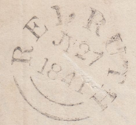 128068 1841 MAIL REDRUTH, CORNWALL TO FOOLAW, DERBY, DERBYSHIRE MISSENT TO DERBY WITH 'MISSENT TO/DERBY' HAND STAMP (DY163).
