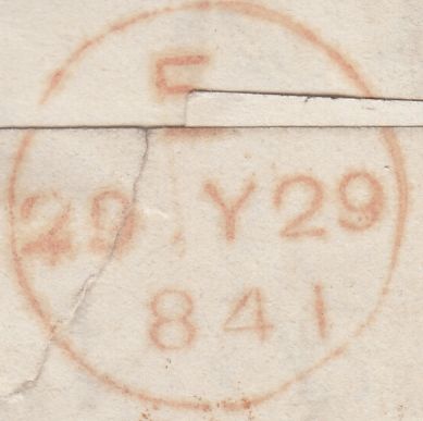 128068 1841 MAIL REDRUTH, CORNWALL TO FOOLAW, DERBY, DERBYSHIRE MISSENT TO DERBY WITH 'MISSENT TO/DERBY' HAND STAMP (DY163).