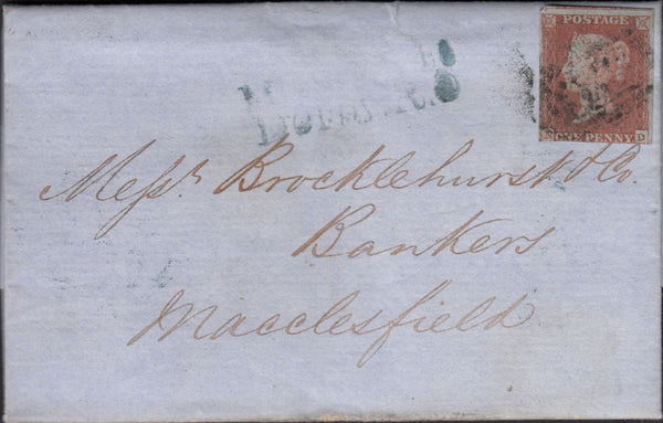 128070 1848 MAIL NOTTINGHAM TO MACCLESFIELD WITH 'MISSENT TO/DERBY R.O' HAND STAMP (DY165).