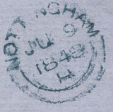 128070 1848 MAIL NOTTINGHAM TO MACCLESFIELD WITH 'MISSENT TO/DERBY R.O' HAND STAMP (DY165).