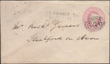 128071 1849 1D PINK ENVELOPE RIPON, NORTH YORKS TO STRATFORD ON AVON, MISSENT WITH 'MISSENT TO/DERBY R.O' HAND STAMP (DY165).