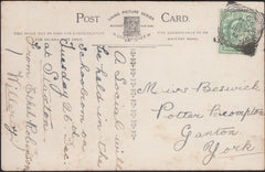 128084 1905 'GANTON', NORTH YORKS SQUARED CIRCLE ON POST CARD LOCALLY USED.
