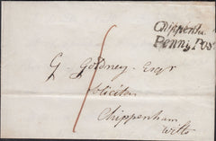 128102 1843 MAIL GRITTENHAM, WILTS TO CHPPENHAM WITH 'CHIPPENHAM/PENNY POST' HAND STAMP (WL174).