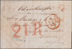 128124 1848 MAIL LONDON TO CADIZ WITH 'TOWER-STREET' DATE STAMP.