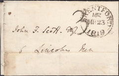 128139 1819 MAIL BRENTFORD TO LINCOLNS INN WITH 'BRENTFORD/MG' LONDON COUNTRY SORTING OFFICE DATE STAMP (L521).