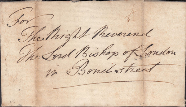 128149 1767 MAIL CONCERNING 'PAPISTS' FROM BARKING TO THE LORD BISHOP OF LONDON, BOND STREET WITH GENERAL OFFICE DOCKWRA (L336).