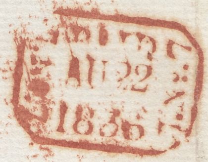 128154 1836 MAIL USED IN LONDON WITH 'CHIEF OFFICE/2PY P.PAID' HAND STAMP IN RED (L507a).