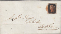 128179 1841 MAIL MONTGOMERY TO LUDLOW WITH 1D BLACK PL.6 (SG2) LATE USE RED MALTESE CROSS.