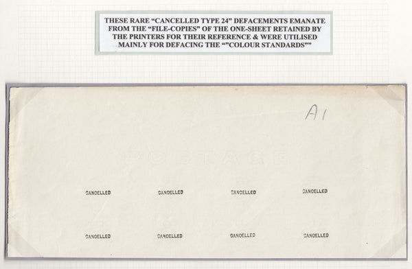 128228 1913 LARGE SINGLE CYPHER WATERMARKED PAPER WITH EIGHT IMPRESSIONS AS USED FOR THE SEAHORSE ISSUE OVERPRINTED 'CANCELLED' TYPE 24.