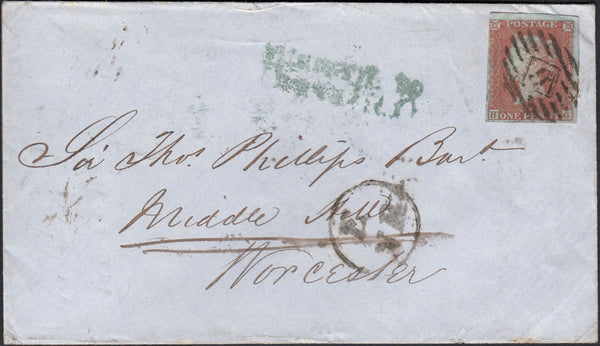 128229 1851 MAIL LONDON TO WORCESTER WITH 'MISSENT TO/DERBY.R.O' HAND STAMP (DY165).
