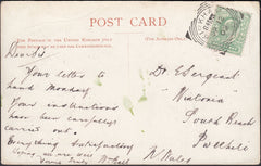 128238 1905 POST CARD KIRKHAM, LANCS TO PWLLHELI, NORTH WALES WITH 'KIRKHAM' SQUARED CIRCLE.