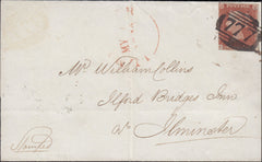 128245 WILLITON (SOMERSET) EARLIEST KNOWN USAGE '777' BARRED NUMERAL ON WRAPPER DATED 6TH MAY 1844.