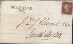 128254 MINEHEAD (SOMERSET) EARLIEST KNOWN USAGE '779' BARRED NUMERAL ON WRAPPER DATED 5TH JUNE 1844.
