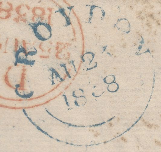 128262 1838 FREE MAIL CROYDON TO LONDON WITH 'CROYDON/PENNY POST' HAND STAMP IN BLUE (SY138).