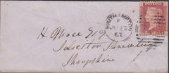 128310 1867 MAIL SOUTHAMPTON TO SHREWSBURY WITH 'SOUTHAMPTON/723' FIVE BAR DUPLEX.
