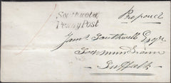 128323 1843 MAIL SOUTHWOLD, SUFFOLK TO SAXMUNDHAM WITH 'SOUTHWOLD/PENNY POST' HAND STAMP (SK311).