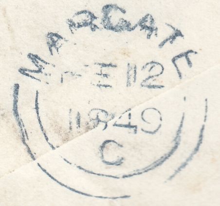 128332 1849 MAIL MARGATE, KENT TO LONDON WITH 'BIRCHINGTON/PENNY POST' HAND STAMP (KT83).