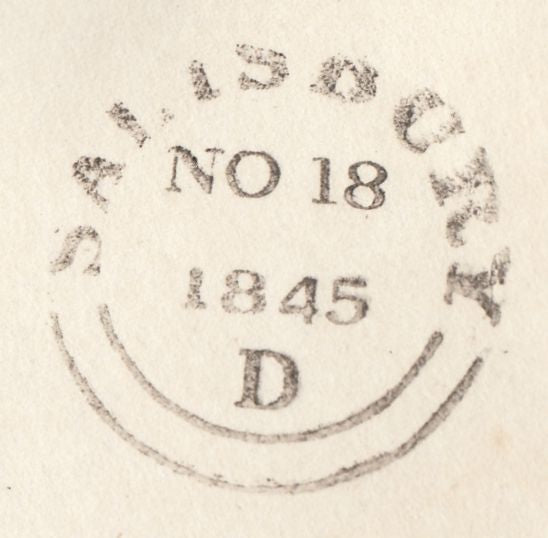 128349 1845 MAIL WILTON, WILTS TO ILMINSTER WITH 'NO.2' RECEIVING HOUSE HAND STAMP.