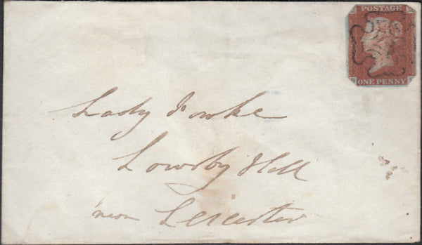 128358 1843 MAIL CHELTENHAM TO LEICESTER WITH 'NO.1' RECEIVERS HAND STAMP.