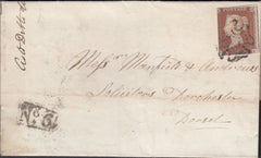 128360 1843 WRAPPER TO DORCHESTER  WITH 'NO.6' RECEIVERS HAND STAMP OF CATTISTOCK.