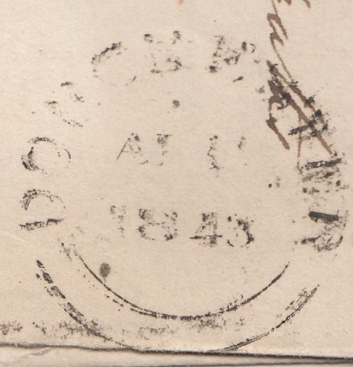 128360 1843 WRAPPER TO DORCHESTER  WITH 'NO.6' RECEIVERS HAND STAMP OF CATTISTOCK.