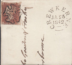 128446 1842 LARGE PIECE WITH 1D (SG8) AND 'HASELBURY/PENNY POST' HAND STAMP (SO528).