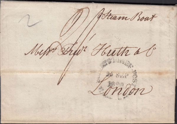 128468 1829 ENTIRE HAMBURG TO LONDON WITH 'SHIP LETTER/LONDON/CROWN' DATE STAMP (L1218).