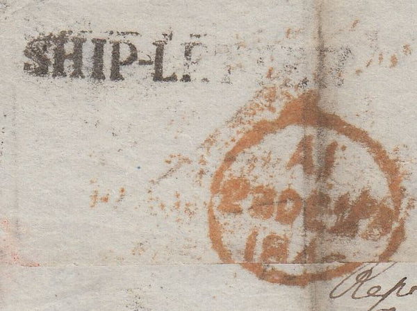 128492 1846 MAIL DOWNS (SHIP ANCHORAGE OFF THE KENT COAST) TO LONDON WITH 'SHIP-LETTER' HAND STAMP (L1234).