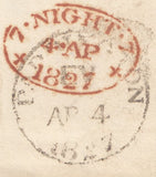 128510 1827 MAIL FROM PADDINGTON USED IN LONDON WITH 'PADDINGTON/EV' LONDON COUNTRY SORTING OFFICE DATE STAMP (L521).