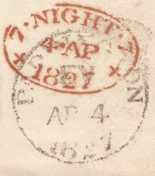 128510 1827 MAIL FROM PADDINGTON USED IN LONDON WITH 'PADDINGTON/EV' LONDON COUNTRY SORTING OFFICE DATE STAMP (L521).