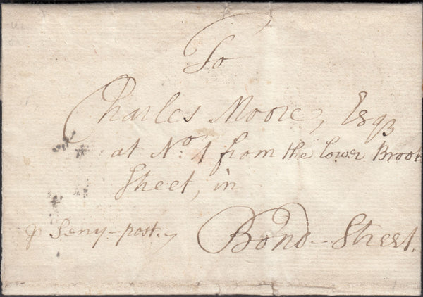 128517 1774 MAIL USED IN LONDON WITH TEMPLE OFFICE DOCKWRA TYPE 3a (L357(2).